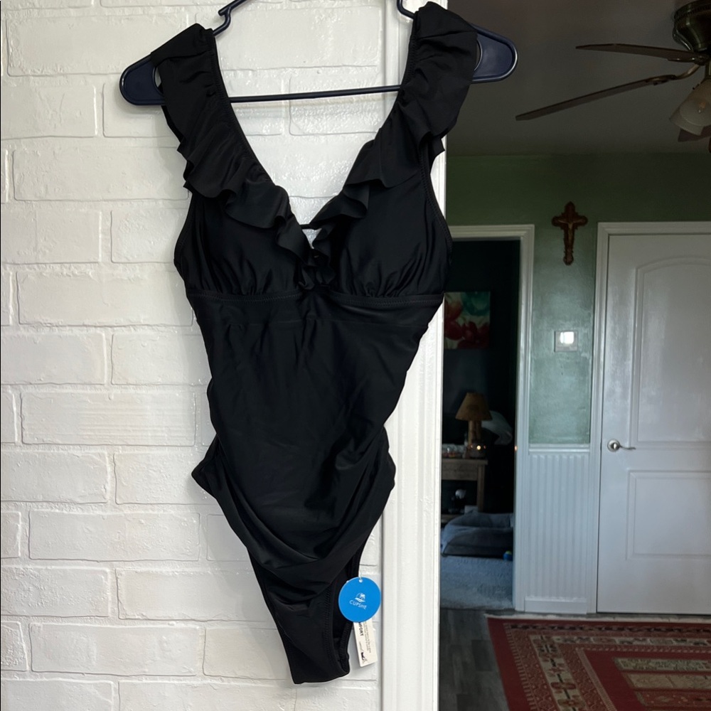 Cupshe Black Ruffled one piece size small